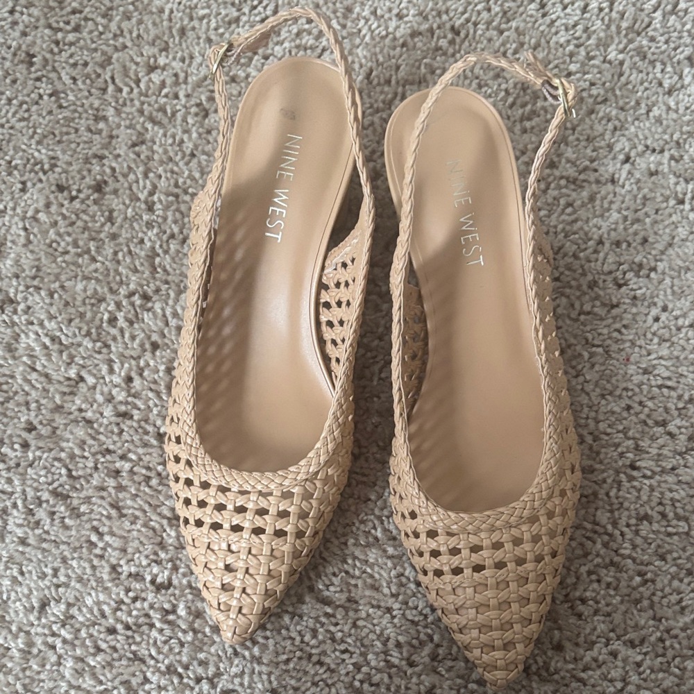 Nine West Beige Woven Slingback Heels